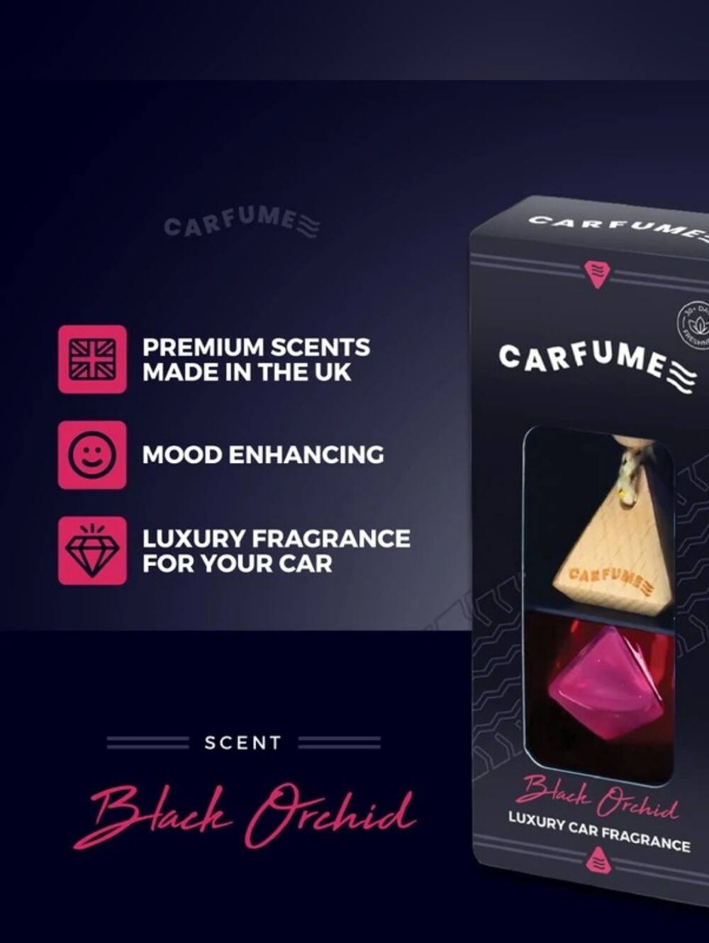 CARFUME Luxery Car Fragrance In Black Orchid Odor Eliminater Sz. 5 Fl. Oz.